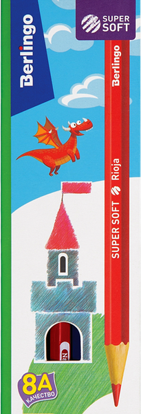 Карандаши цветные BERLINGO SuperSoft. Замки, 6 цветов, заточенные
