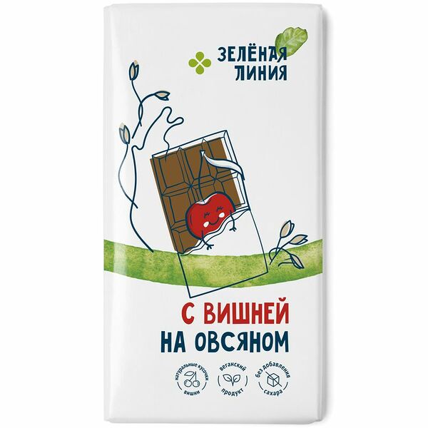 Шоколад овсяный без сахара с вишней Зелёная Линия, 65г