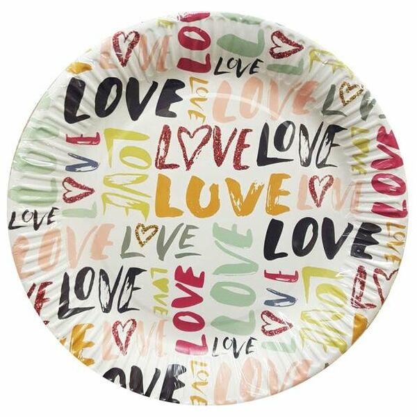 Тарелка одноразовая бумажная 23 см Лав Ю, 6 шт