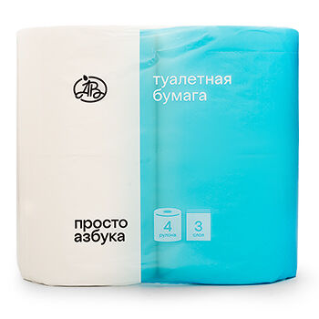 Туалетная бумага «Просто Азбука» белая 3 слоя 4 рулона, Россия