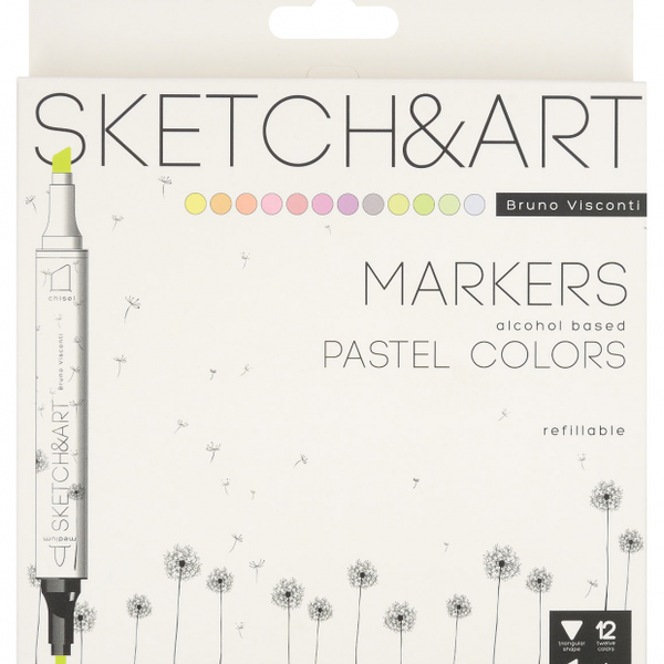 Маркеры BrunoVisconti Pastel colors для скетчинга, 12 цветов