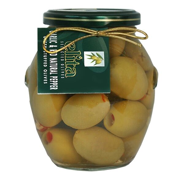 Оливки Elita зеленые фаршированные красным перцем и чесноком