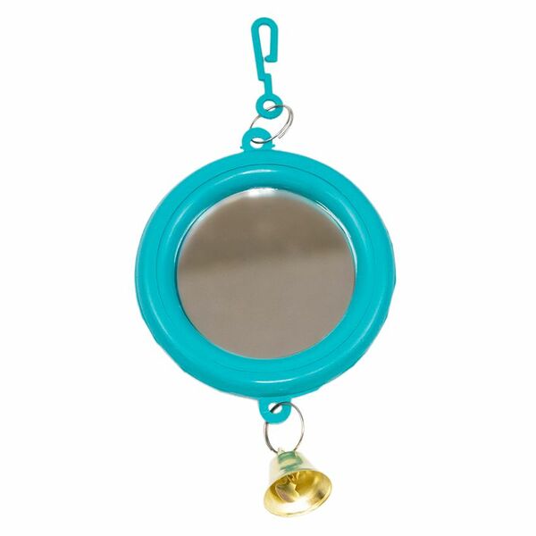HOMEPET Зеркало для птиц с колокольчиком круглое малое бирюзовое 7х13см