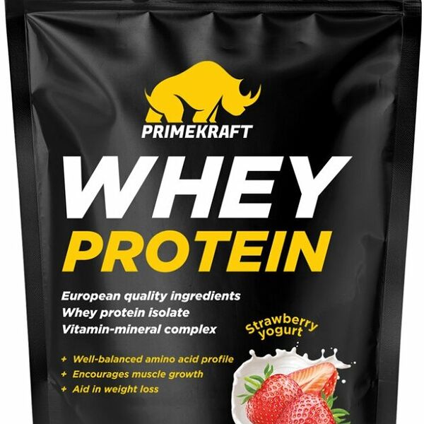 Протеин сывороточный Prime Kraft Whey Protein клубничный йогурт 900 г