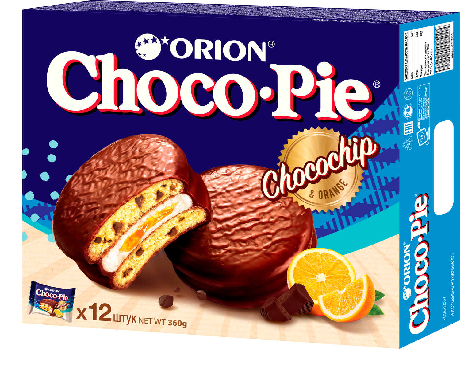 

Пирожное Orion Choco Pie c апельсиновым джемом и шоколадной крошкой 360 г