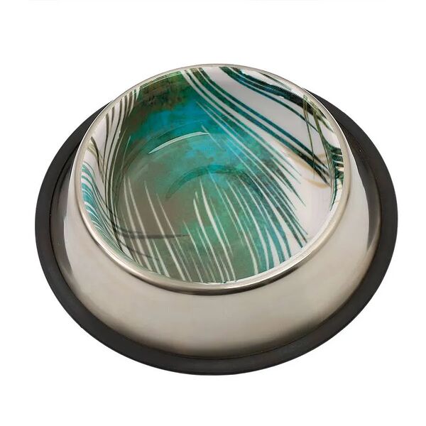 Миска для собак металлическая с листьями резиновое основание 480мл