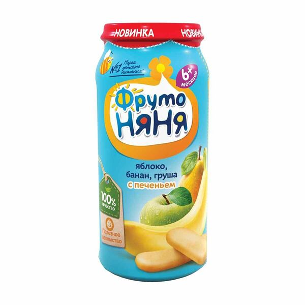 Пюре фруктовое ФрутоНяня Яблоко-банан-груша с печеньем с 6 месяцев