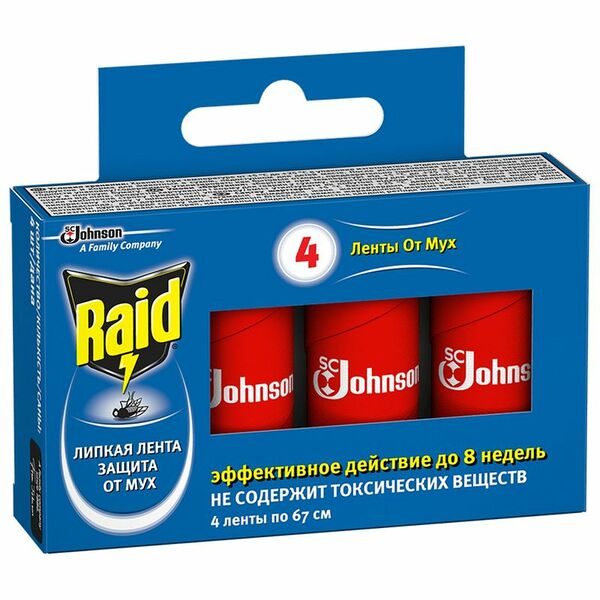 Средство инсектицидное RAID липкая лента защита от мух 4 шт