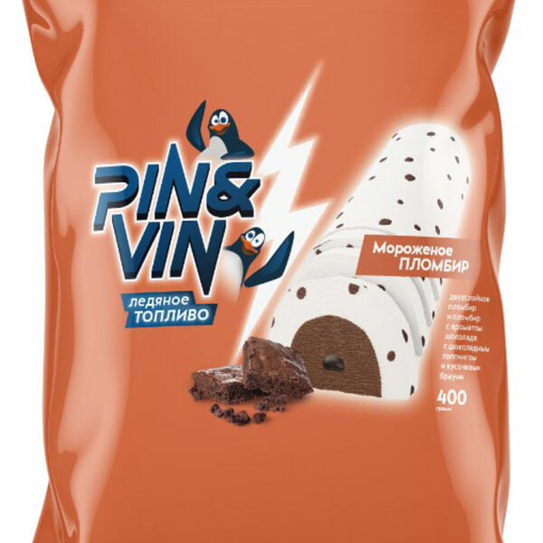 Мороженое Pin Vin двухслойное пломбир шоколадный топпинг 400г