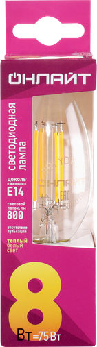 Лампа светодиодная ОНЛАЙТ 8Вт 2700К Е14 свеча