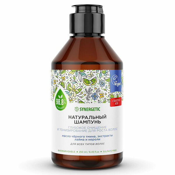 Шампунь для волос Synergetic Натуральный бессульфатный Глубокое очищение и тонизирование для роста волос