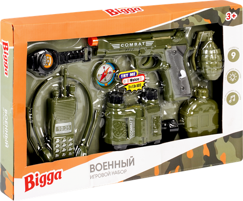 

Набор игровой BIGGA Военный со световыми и звуковыми эффектами, 9 предметов, Арт. 907133756