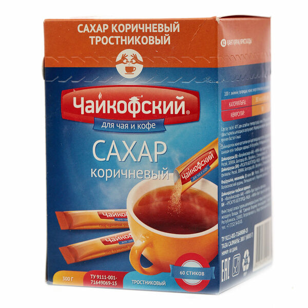 Сахар тростниковый коричневый Чайкофский в стиках, 60x5 г