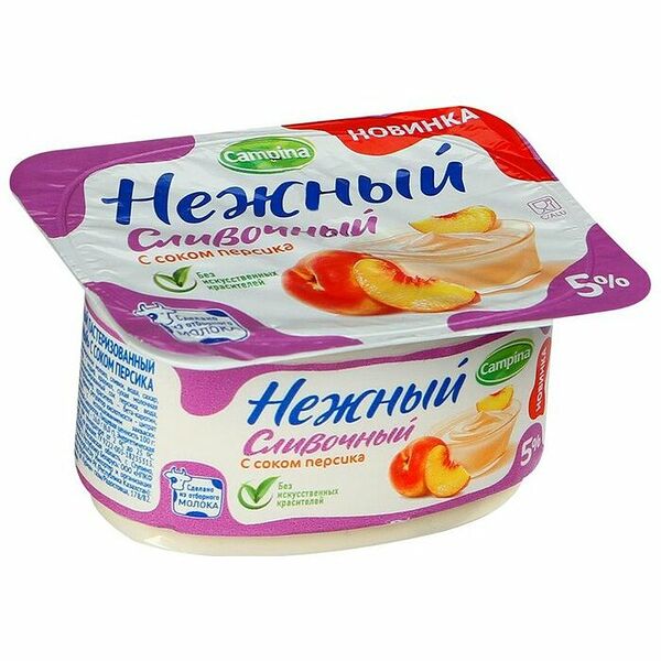 Йогурт Campina нежный сливочный с соком персика 5% 100г