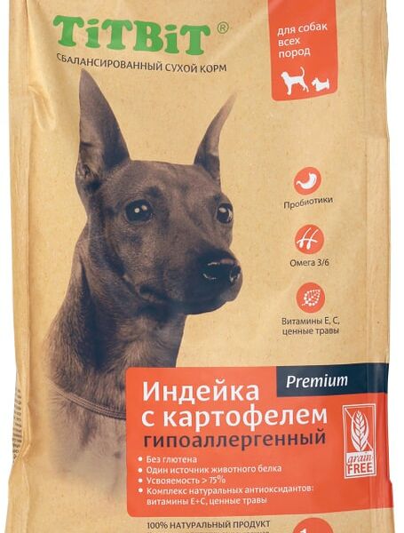Сухой корм для собак TiTBiT гипоаллергенный Индейка с картофелем 1кг