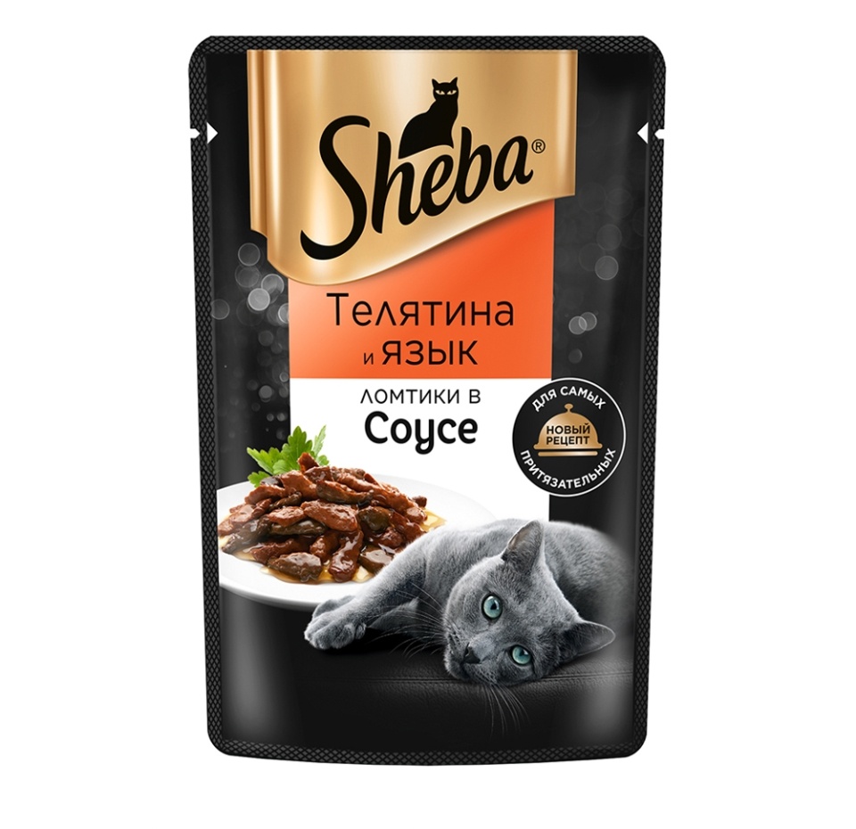 

Корм Sheba для взрослых кошек с телятиной и языком 75 г, Россия