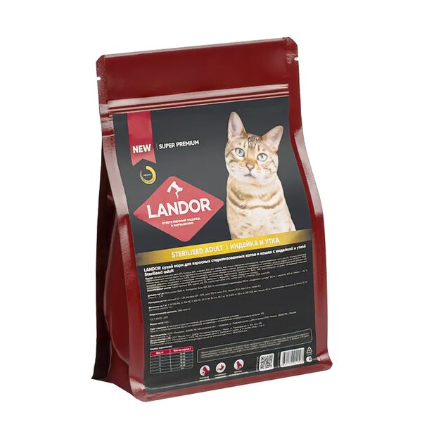 Landor Landor для взрослых стерилизованных кошек с индейкой и уткой 400 г