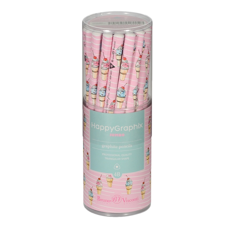 

Карандаш чернографитный 4в HappyGraphix. Jumbo «Мороженое. Сахарный рожок», диаметр грифеля 3.5 мм, BrunoVisconti, Китай