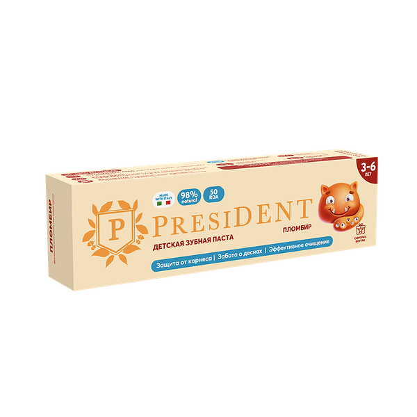 Паста зубная детская  3-6 Пломбир (50 RDA), 43 г President