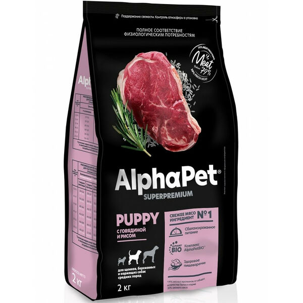 Сухой корм AlphαPet AlphαPet Superpremium Puppy c говядиной и рисом для щенков, беременных и кормящих собак средних пород
