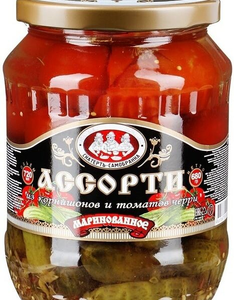 Ассорти Скатерть-самобранка из корнишонов и томатов черри 720мл