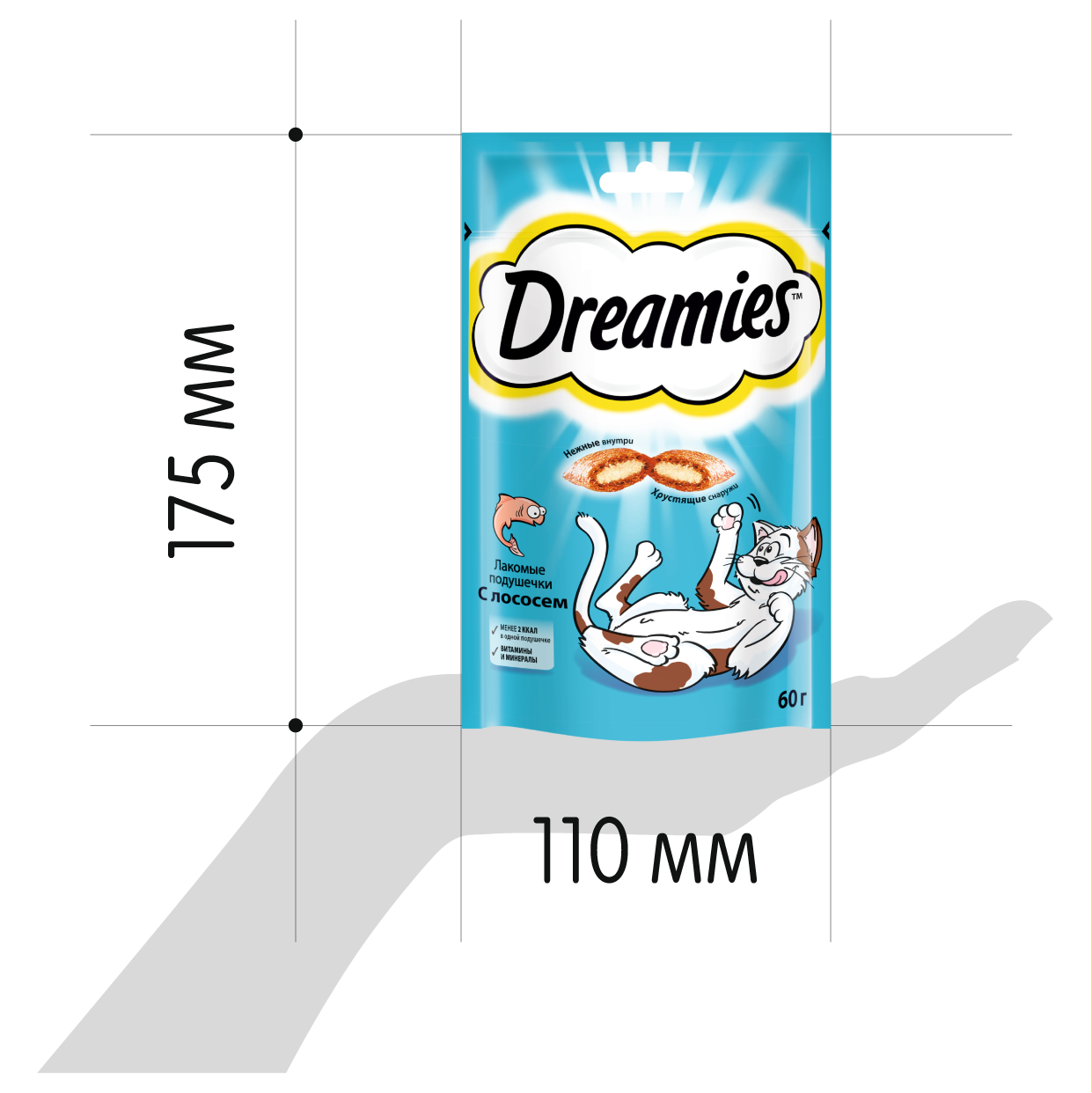 

Лакомство для кошек Dreamies подушечки с лососем 60г