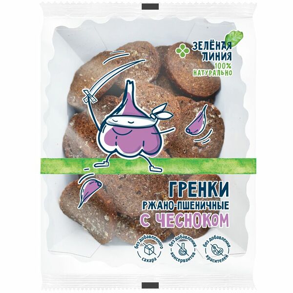 Гренки ржано-пшеничные с чесноком Зелёная Линия, 100г