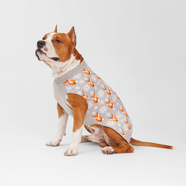 Свитер со снежинками для собак Лиса, 5XL, 55 см, серый