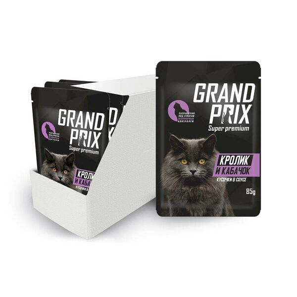 Корм для кошек GRAND PRIX кусочки в соусе кролик с кабачком пауч