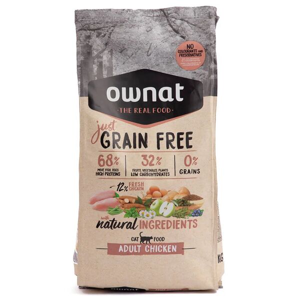 GRAIN FREE JUST сухой корм Ownat для кошек, с курицей, 1 кг 