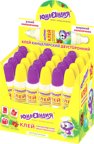 

Клей канцелярский ЮНЛАНДИЯ двусторонний, 30мл