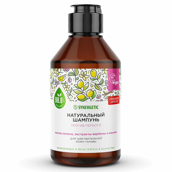Шампунь для волос Synergetic Натуральный бессульфатный Против перхоти для чувствительной кожи головы