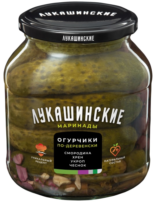 

Огурчики маринованные Лукашинские По-деревенски с хреном и смородиной 670 г