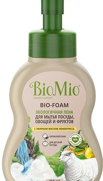 Пена для мытья посуды BioMio с экстрактом хлопка и эфирным маслом лемонграсса 350мл