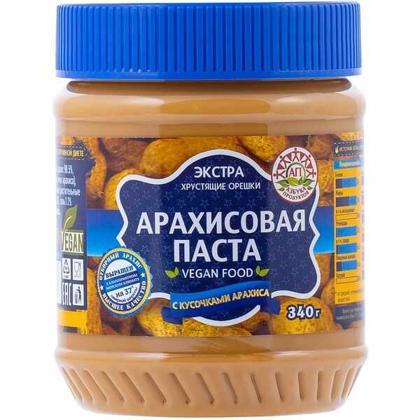 Паста арахисовая Азбука продуктов с кусочками арахиса