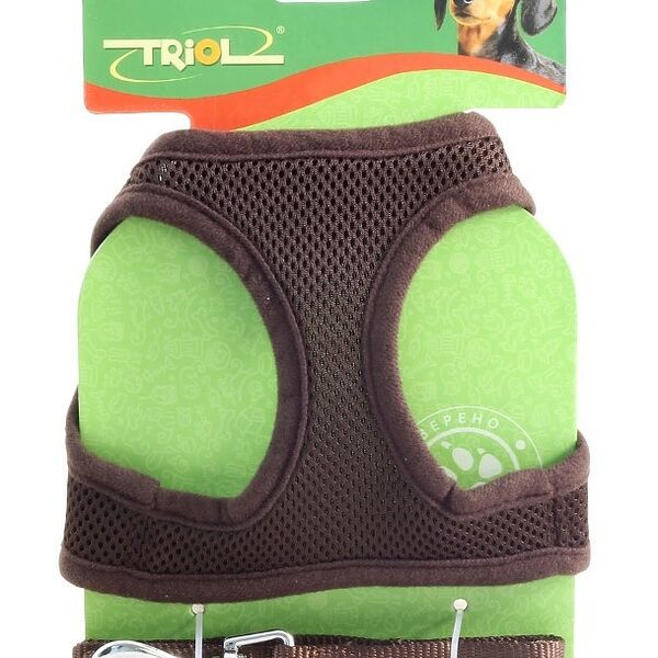 Triol HL03S комплект мягкая шлейка-жилетка и поводок обхват груди 350 мм., поводок 15*1200 мм., Коричневый