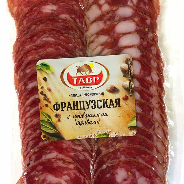 Колбаса Тавр Французская с прованскими травами полусухая сырокопченая нарезка 90 г