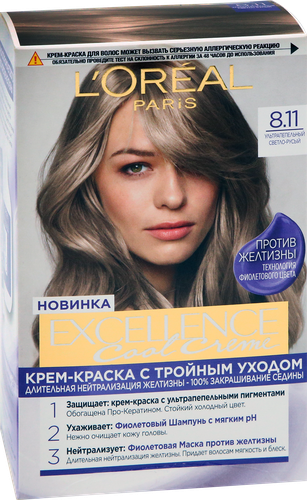 

Краска для волос L'Oreal Paris Excellence Cool Creme 8.11 Ультрапепельный Светло-Русый 192 мл