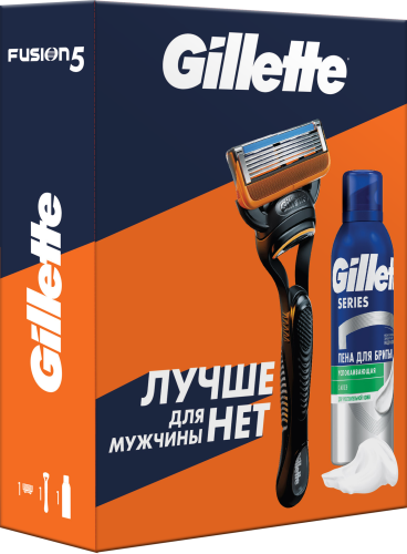 

Подарочный набор Gillette Fusion с 1 кассетой и успокаивающей пеной для бритья Gillette, 200 мл