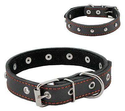 HOMEPET ошейник для собак кожаный двойной с украшениями простроченный двухслойный 32-42 см., Черный