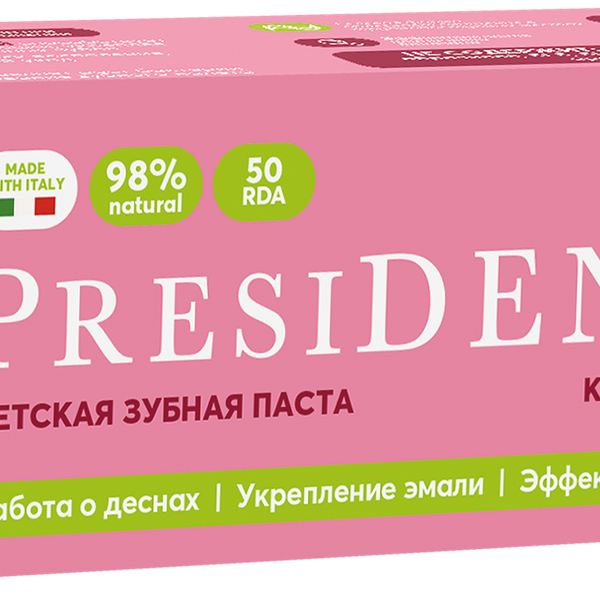 Зубная паста детская PRESIDENT Клубника 3–6 лет