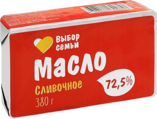 

Масло сливочное Выбор Семьи 72,5%, без змж, 380г