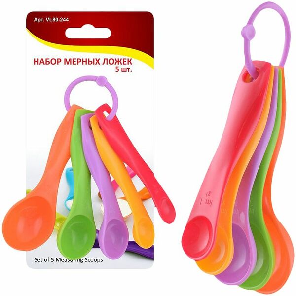 Набор из 5 мерных ложек Мультидом, цвета в ассортименте