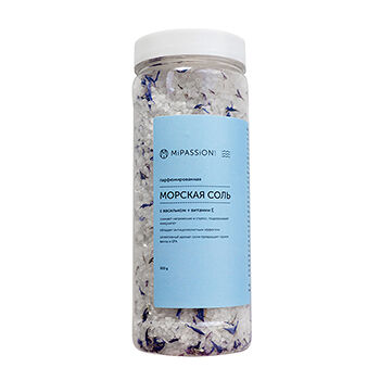Морская соль MiPASSiON парфюмированная с васильком + витамин Е, банка 500г, Россия