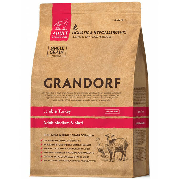 Корм Grandorf сухой для собак крупных пород, с ягненком и индейкой
