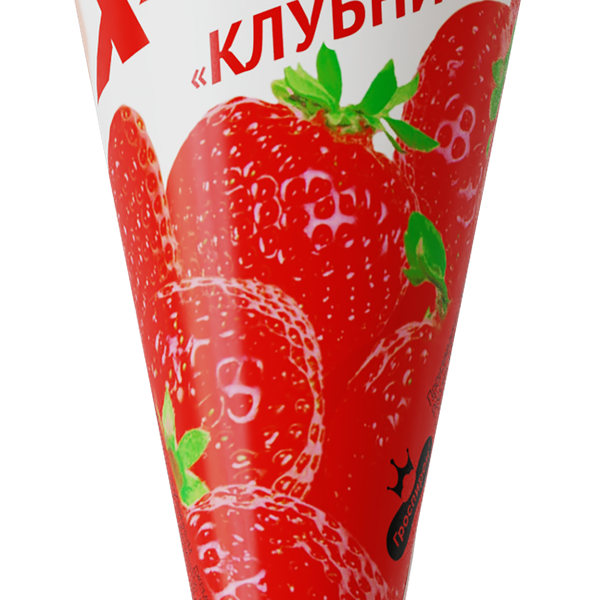 Мороженое ГРОСПИРОН Хлоп! ванильное и клубничное с клубничным джемом 12%, с змж, вафельный рожок