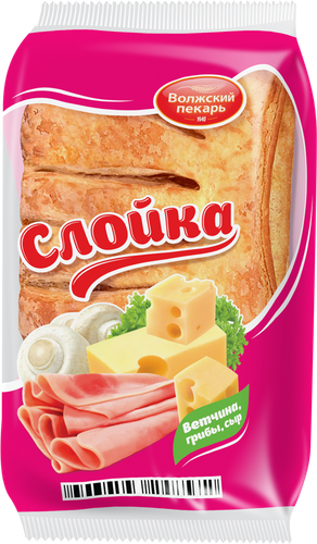 

Слойка Волжский пекарь с ветчиной, грибами и сыром, 60 г