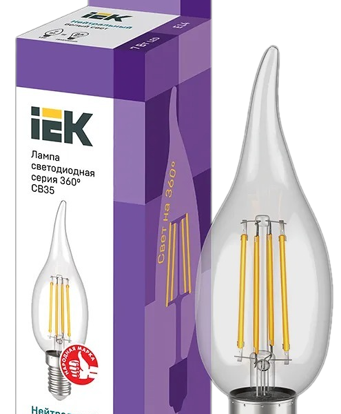 Лампа IEK LED свеча на ветру 7Вт, 230В, 4000К, цоколь Е14 360, Арт. LLF-CB35-7-230-40-E14-CL