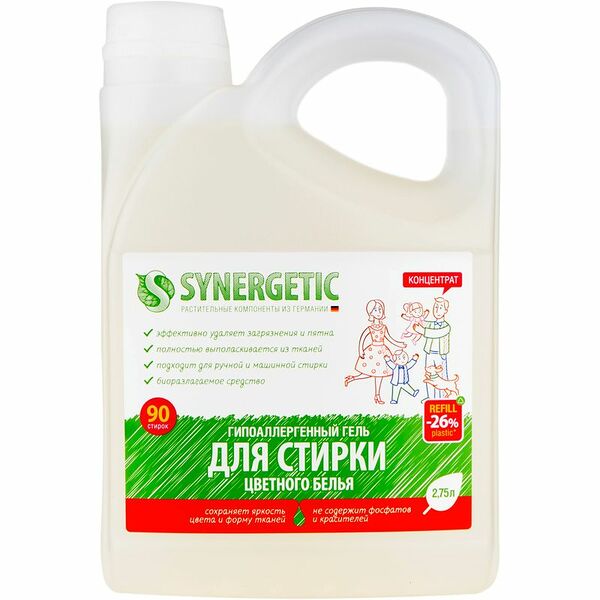 Гель для стирки Synergetic для цветного белья биоразлагаемый концентрированный, 2.75л