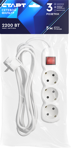 Сетевой фильтр СТАРТ 5м, 10А, 3 розетки